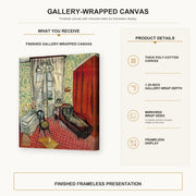 Henri Matisse - Woman on sofa or couch gallery wrap canvas construction and hanging details infographic