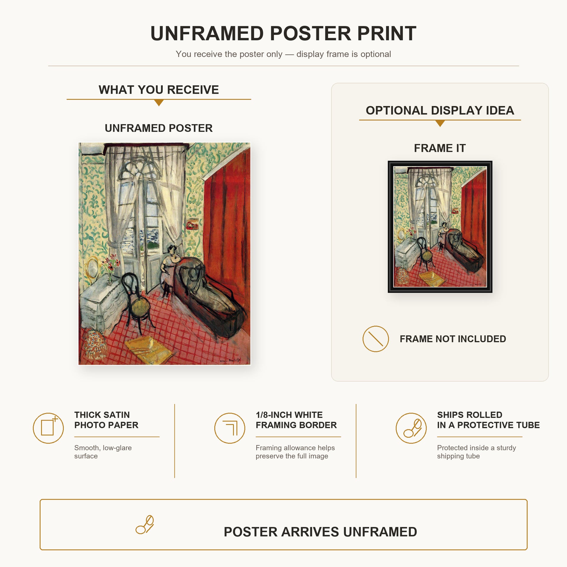 Henri Matisse - Woman on sofa or couch poster print size comparison display infographic