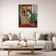 Gallery-wrapped canvas print of Henri Matisse's Young Girl in a Green Dress hanging in a living room, view 2