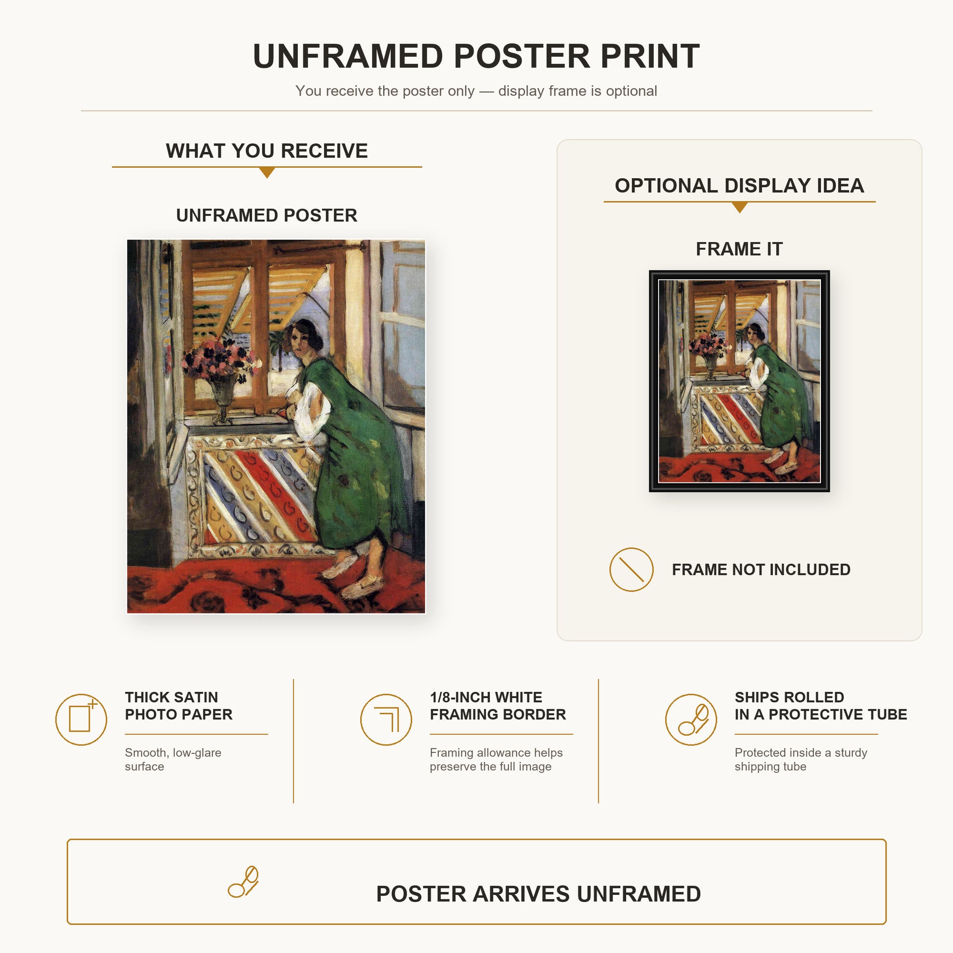 Henri Matisse - Young Girl in a Green Dress poster print size comparison display infographic