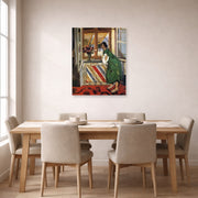 Unframed poster print of Henri Matisse's Young Girl in a Green Dress displayed on a dining room wall