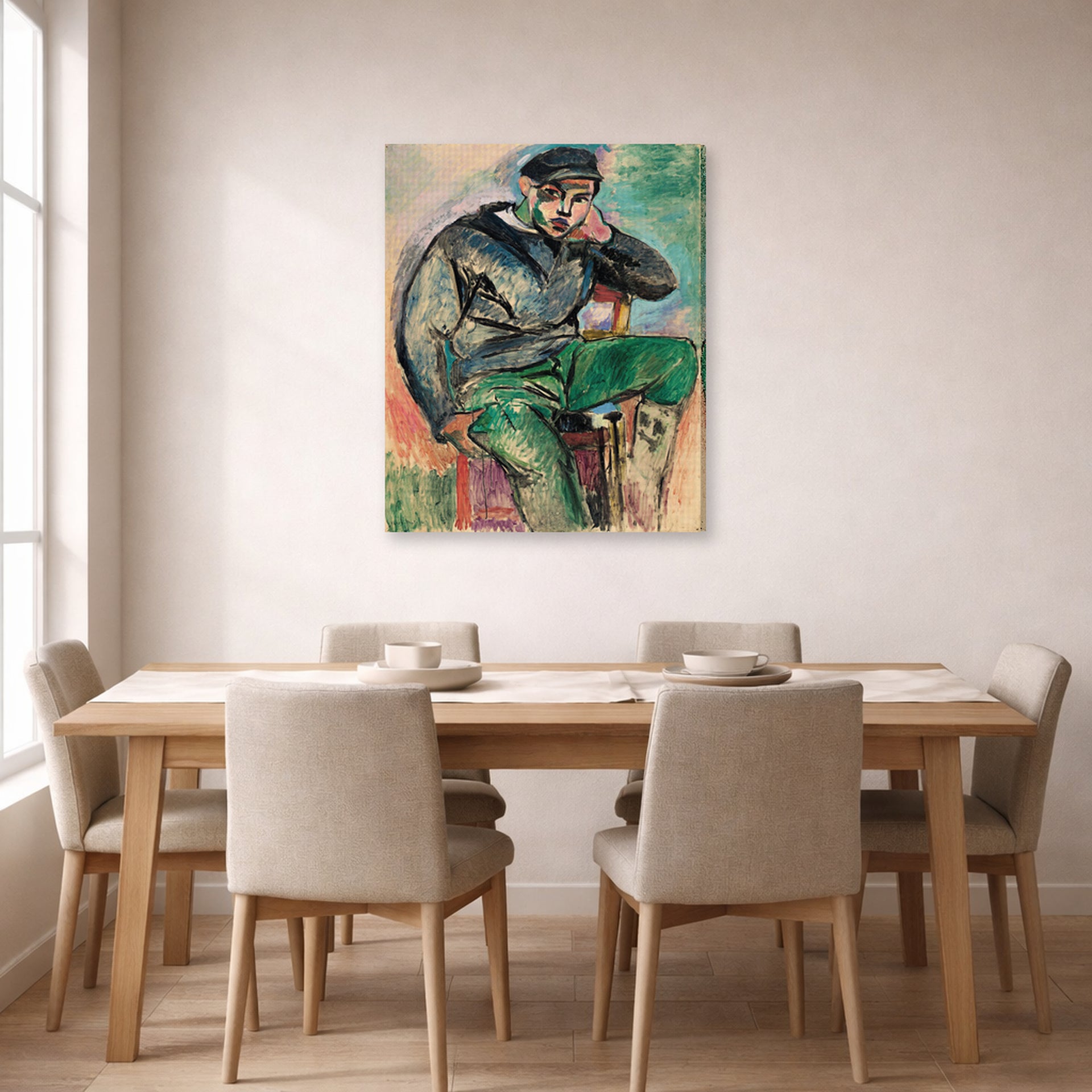 Gallery-wrapped canvas print of Henri Matisse's Young sailor hanging on a dining room wall