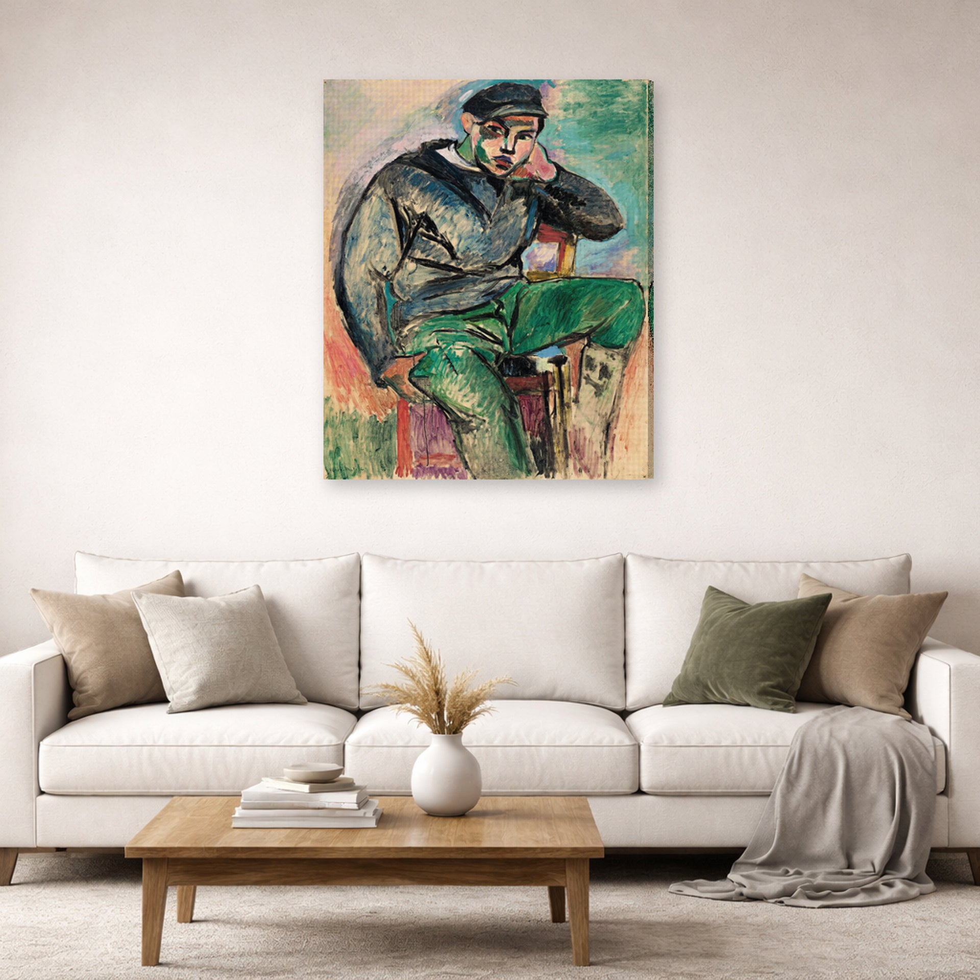 Gallery-wrapped canvas print of Henri Matisse's Young sailor hanging in a living room, view 2