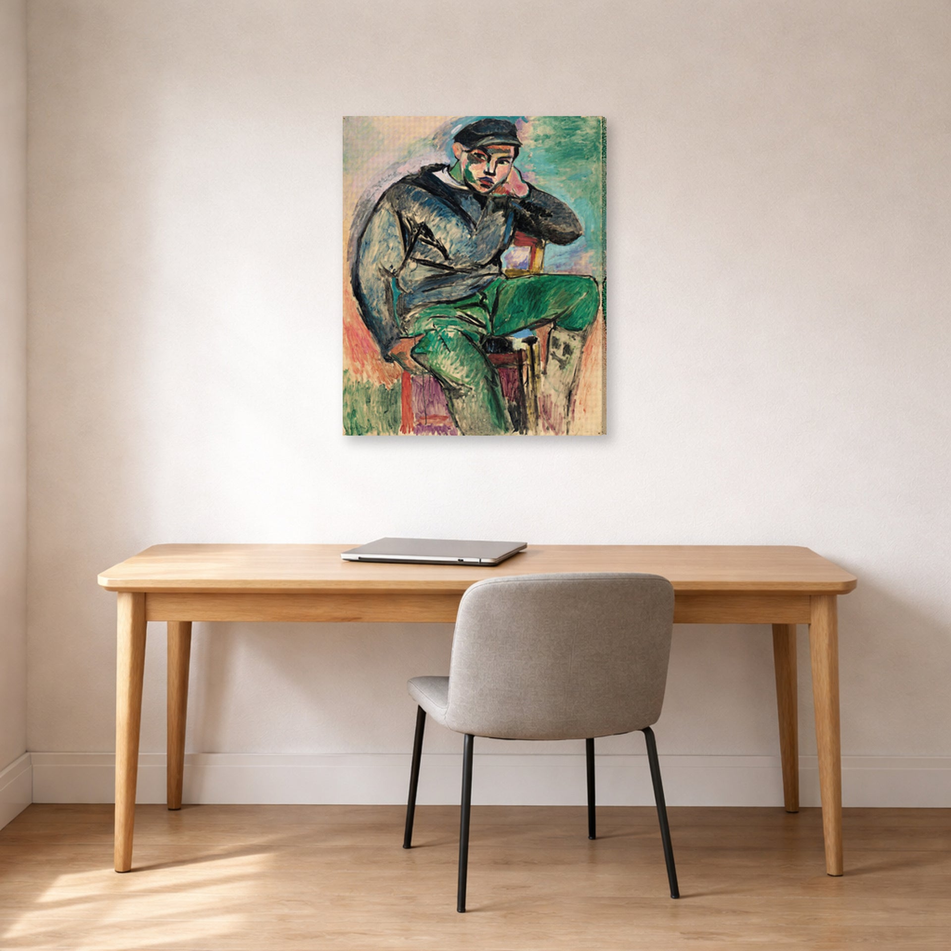 Gallery-wrapped canvas print of Henri Matisse's Young sailor hanging in a home office