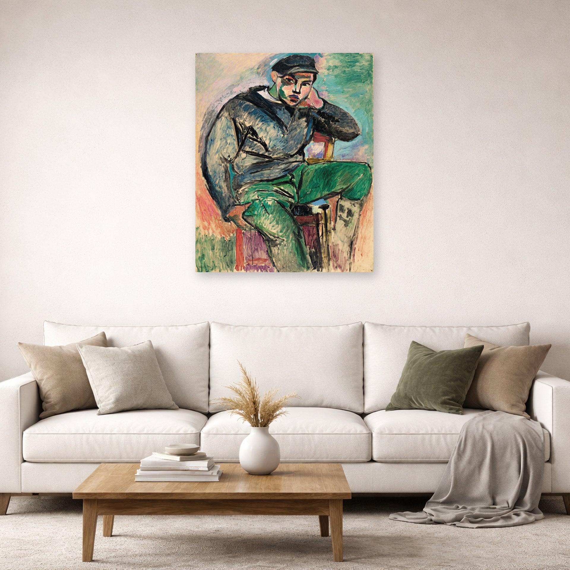Unframed poster print of Henri Matisse's Young sailor displayed in a living room, view 2