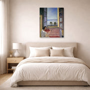 Gallery-wrapped canvas print of Henri Matisse's Young Woman Playing Violin hanging above a bed in a bedroom