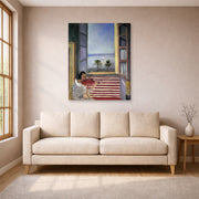 Gallery-wrapped canvas print of Henri Matisse's Young Woman Playing Violin hanging in a living room, view 1