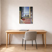 Unframed poster print of Henri Matisse's Young Woman Playing Violin displayed in a home office