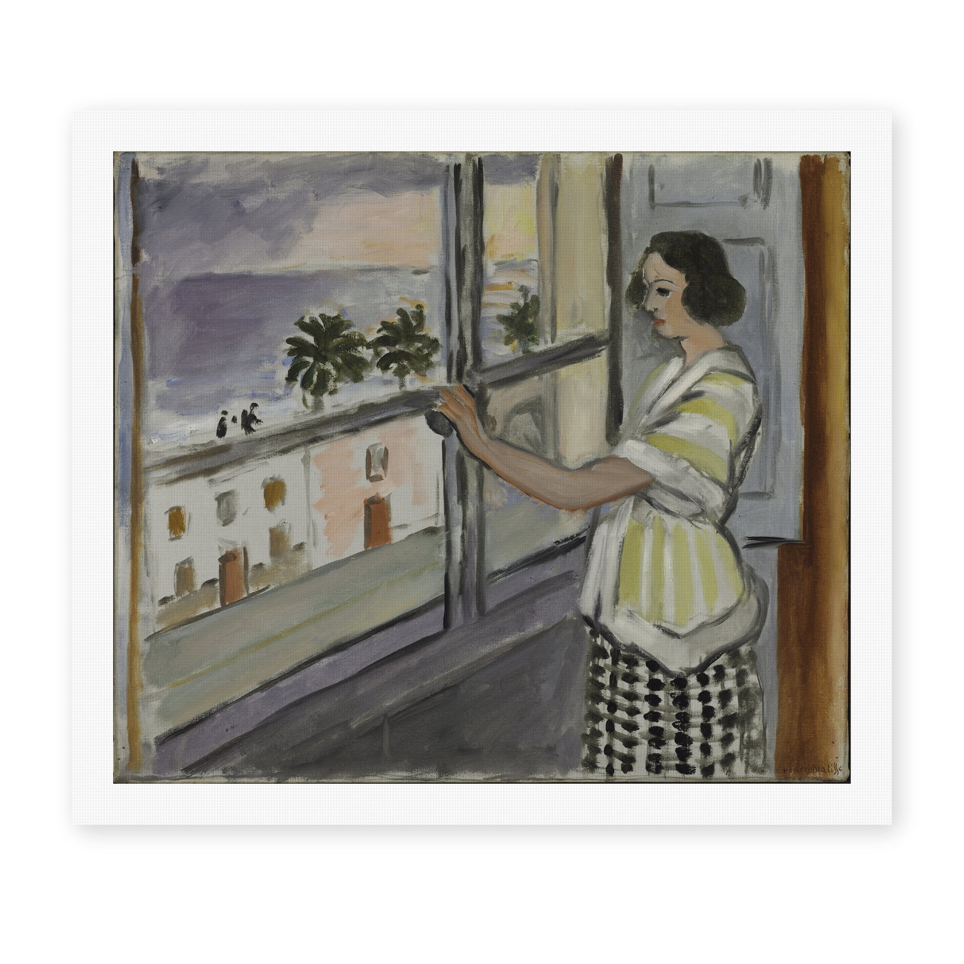 Henri Matisse's Young Woman at the Window, Sunset painting reproduced as a rolled canvas print