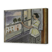 Henri Matisse's Young Woman at the Window, Sunset painting reproduced as a gallery-wrapped canvas print