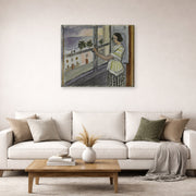 Gallery-wrapped canvas print of Henri Matisse's Young Woman at the Window, Sunset hanging in a living room, view 2