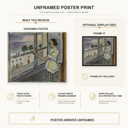 Henri Matisse - Young Woman at the Window, Sunset poster print size comparison display infographic