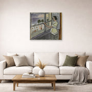 Unframed poster print of Henri Matisse's Young Woman at the Window, Sunset displayed in a living room, view 2