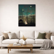 Gallery-wrapped canvas print of Henri Rousseau's French Carnival Evening displayed on a wall in a living room
