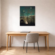 Gallery-wrapped canvas print of Henri Rousseau's French Carnival Evening displayed on a wall in a home office