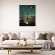 Unframed poster print of Henri Rousseau's French Carnival Evening displayed on a wall in a living room