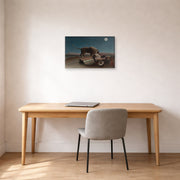 Gallery-wrapped canvas print of Henri Rousseau's La Bohémienne endormie, The Sleeping Gypsy displayed on a wall in a home office