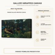 Henri Rousseau - Le Rêve, The Dream gallery wrap canvas construction and hanging details infographic