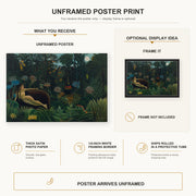 Henri Rousseau - Le Rêve, The Dream poster print size comparison and framing display infographic