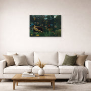 Unframed poster print of Henri Rousseau's Le Rêve, The Dream displayed on a wall in a living room