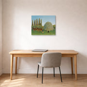Gallery-wrapped canvas print of Henri Rousseau's Meadowland displayed on a wall in a home office