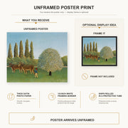 Henri Rousseau - Meadowland poster print size comparison and framing display infographic