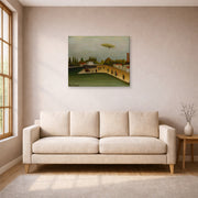 Gallery-wrapped canvas print of Henri Rousseau's Quai d'Ivry displayed on a wall in a living room