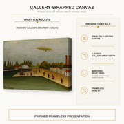 Henri Rousseau - Quai d'Ivry gallery wrap canvas construction and hanging details infographic