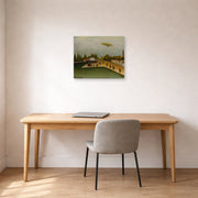 Unframed poster print of Henri Rousseau's Quai d'Ivry displayed on a wall in a home office
