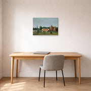 Gallery-wrapped canvas print of Henri Rousseau's Scene in Bagneux on the Outskirts of Paris displayed on a wall in a home office