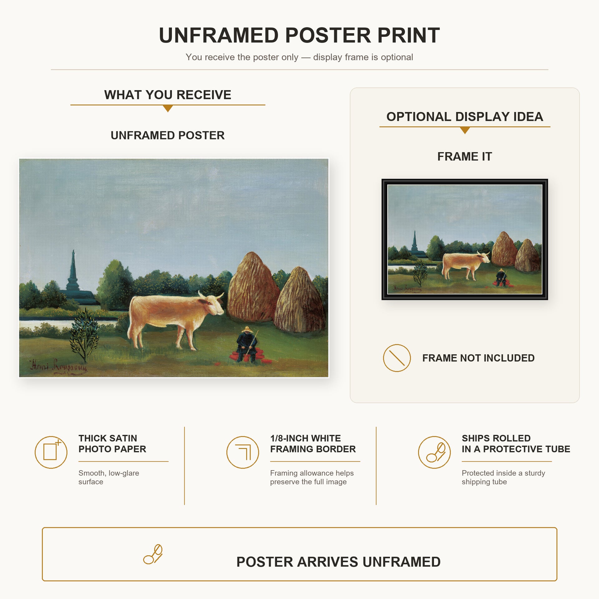 Henri Rousseau - Scene in Bagneux on the Outskirts of Paris poster print size comparison and framing display infographic