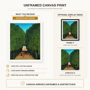 Henri Rousseau - The Avenue in the Park at Saint Cloud canvas print size comparison and framing display infographic
