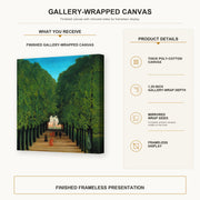 Henri Rousseau - The Avenue in the Park at Saint Cloud gallery wrap canvas construction and hanging details infographic
