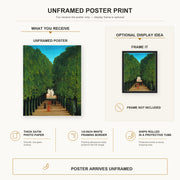 Henri Rousseau - The Avenue in the Park at Saint Cloud poster print size comparison and framing display infographic