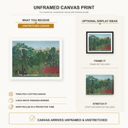 Henri Rousseau - The Waterfall canvas print size comparison and framing display infographic