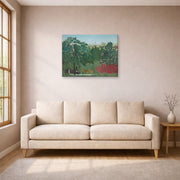 Gallery-wrapped canvas print of Henri Rousseau's The Waterfall displayed on a wall in a living room