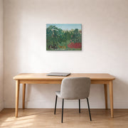 Gallery-wrapped canvas print of Henri Rousseau's The Waterfall displayed on a wall in a home office