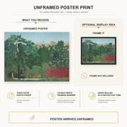 Henri Rousseau - The Waterfall poster print size comparison and framing display infographic