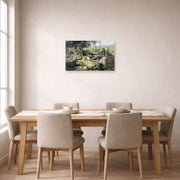 Unframed poster print of Henryk Siemiradzki's Christ and the Samaritan Woman displayed on a wall in a dining room
