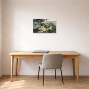 Unframed poster print of Henryk Siemiradzki's Christ and the Samaritan Woman displayed on a wall in a office