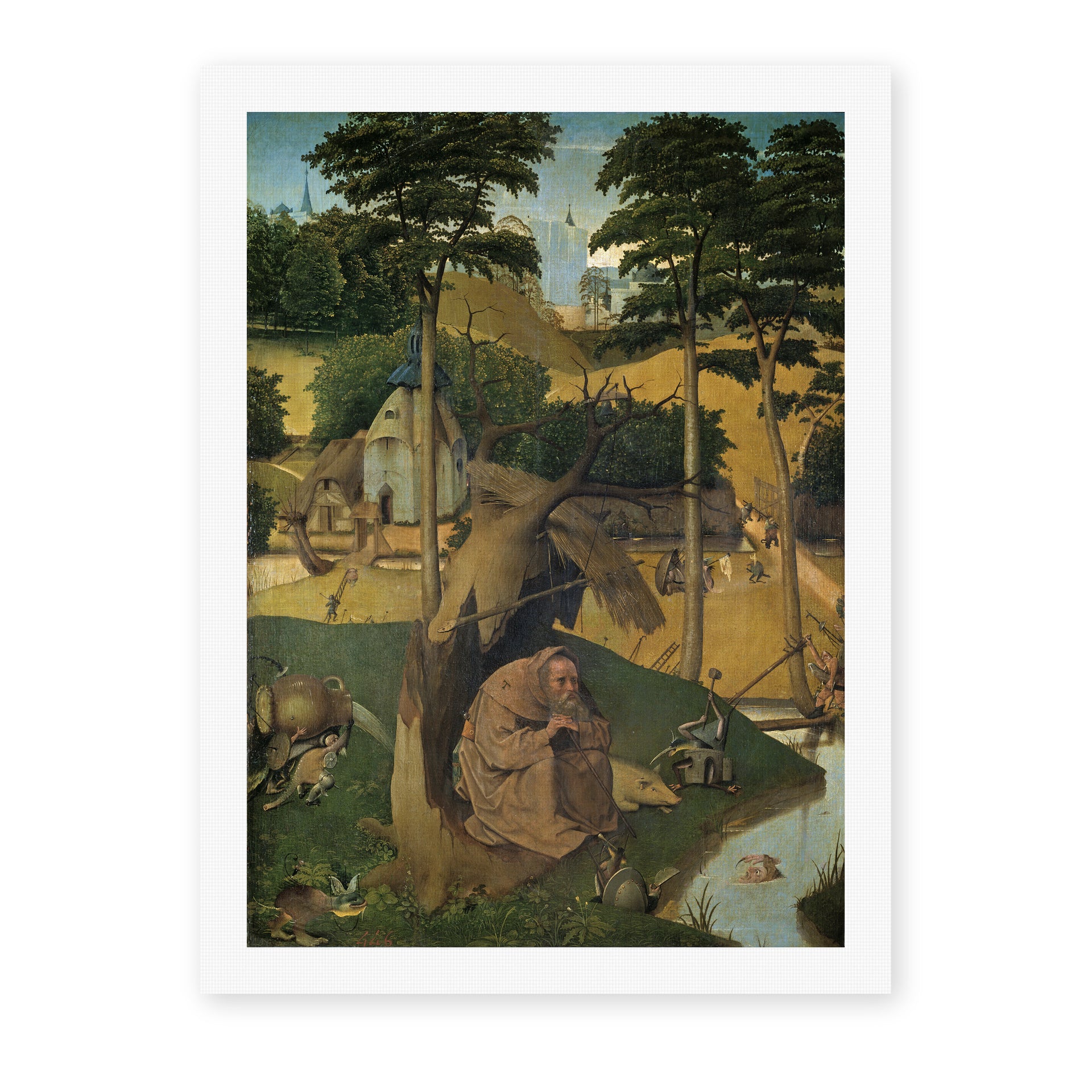 Hieronymus Bosch's 'The Temptation of Saint Anthony' painting reproduced as a rolled canvas print