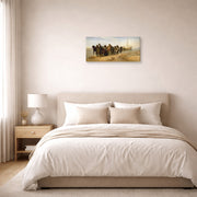 Gallery-wrapped canvas print of Ilya Repin's Barge Haulers on the Volga displayed on a wall in a bedroom