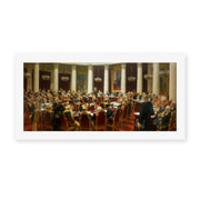 Ilya Repin's 'Ceremonial Sitting of the State Council', depicting a formal assembly of Russia's State Council, reproduced as a rolled canvas print