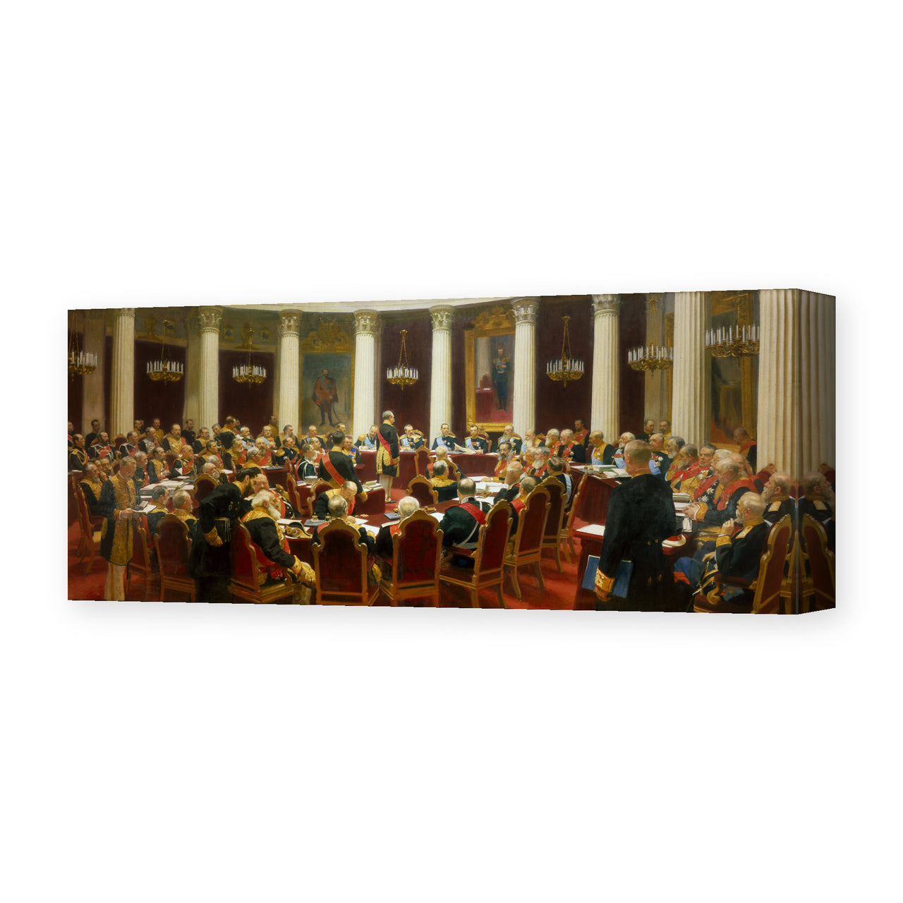 Ilya Repin's 'Ceremonial Sitting of the State Council', depicting a formal assembly of Russia's State Council, reproduced as a gallery-wrapped canvas print
