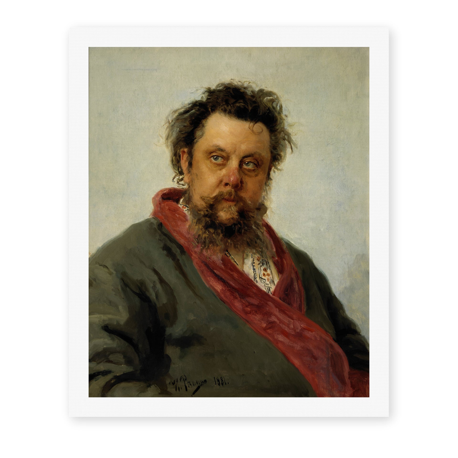 Ilya Repin's 'Portrait of the Composer Modest Mussorgsky', depicting composer Modest Mussorgsky, reproduced as a rolled canvas print