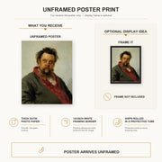 Ilya Repin - Portrait of the Composer Modest Mussorgsky poster print size comparison and framing display infographic