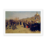 Ilya Repin's 'Religious Procession in Kursk Province', depicting a large religious procession moving through the countryside, reproduced as a rolled canvas print