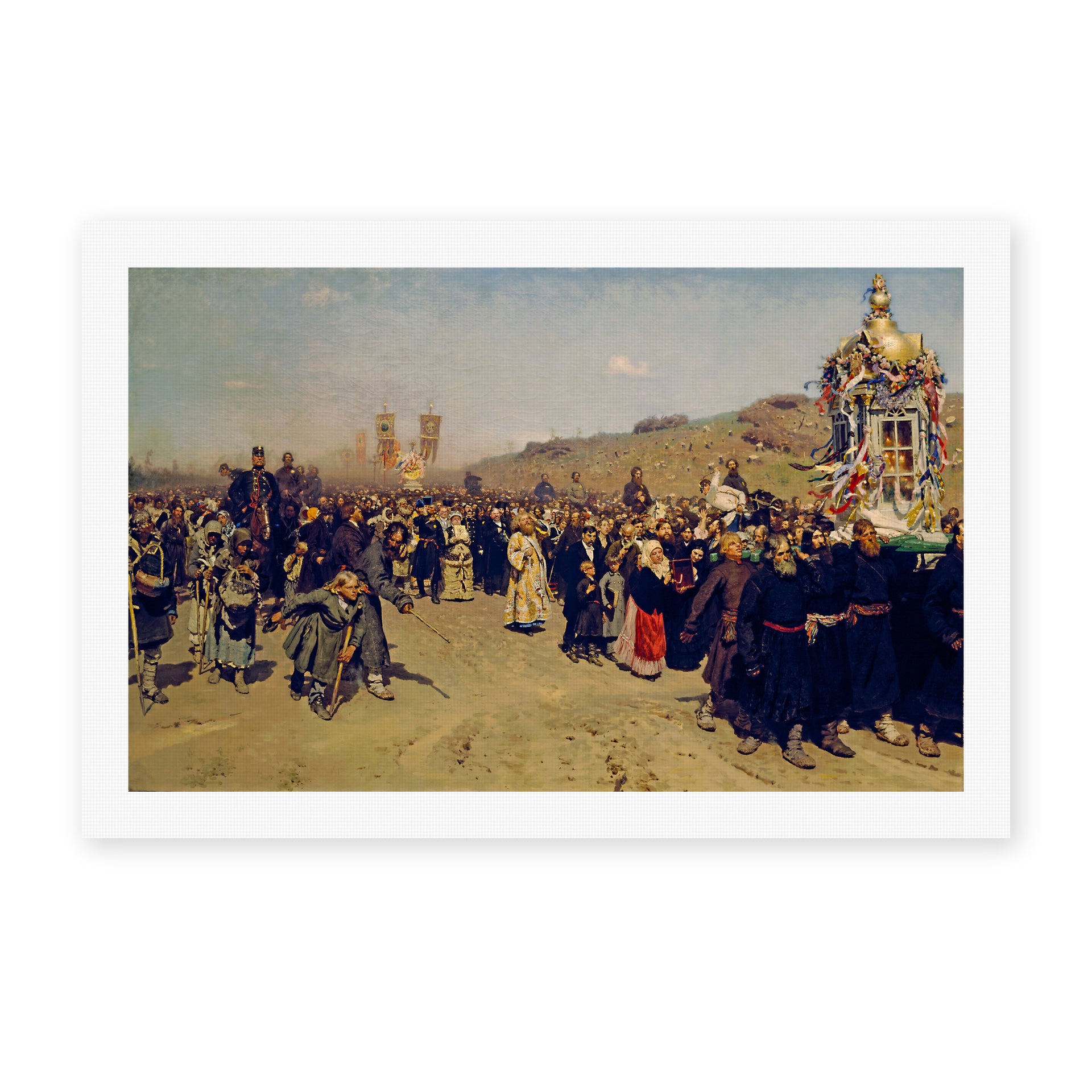 Ilya Repin's 'Religious Procession in Kursk Province', depicting a large religious procession moving through the countryside, reproduced as a rolled canvas print