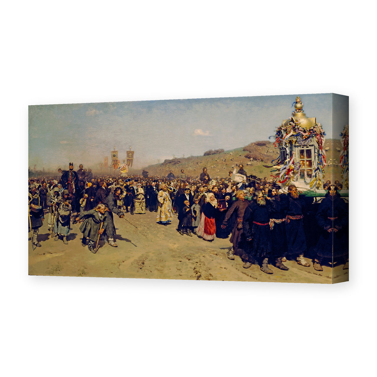 Ilya Repin's 'Religious Procession in Kursk Province', depicting a large religious procession moving through the countryside, reproduced as a gallery-wrapped canvas print