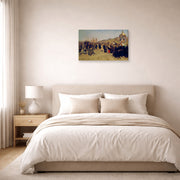 Gallery-wrapped canvas print of Ilya Repin's Religious Procession in Kursk Province displayed on a wall in a bedroom